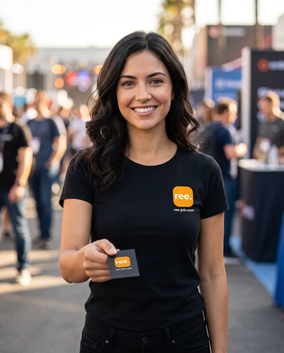 Reejob promoter handing out a branded business card